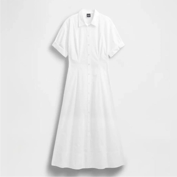 NWT! GAP white Poplin Roll-Cuff Midi Shirtdress medium m - Picture 3 of 6